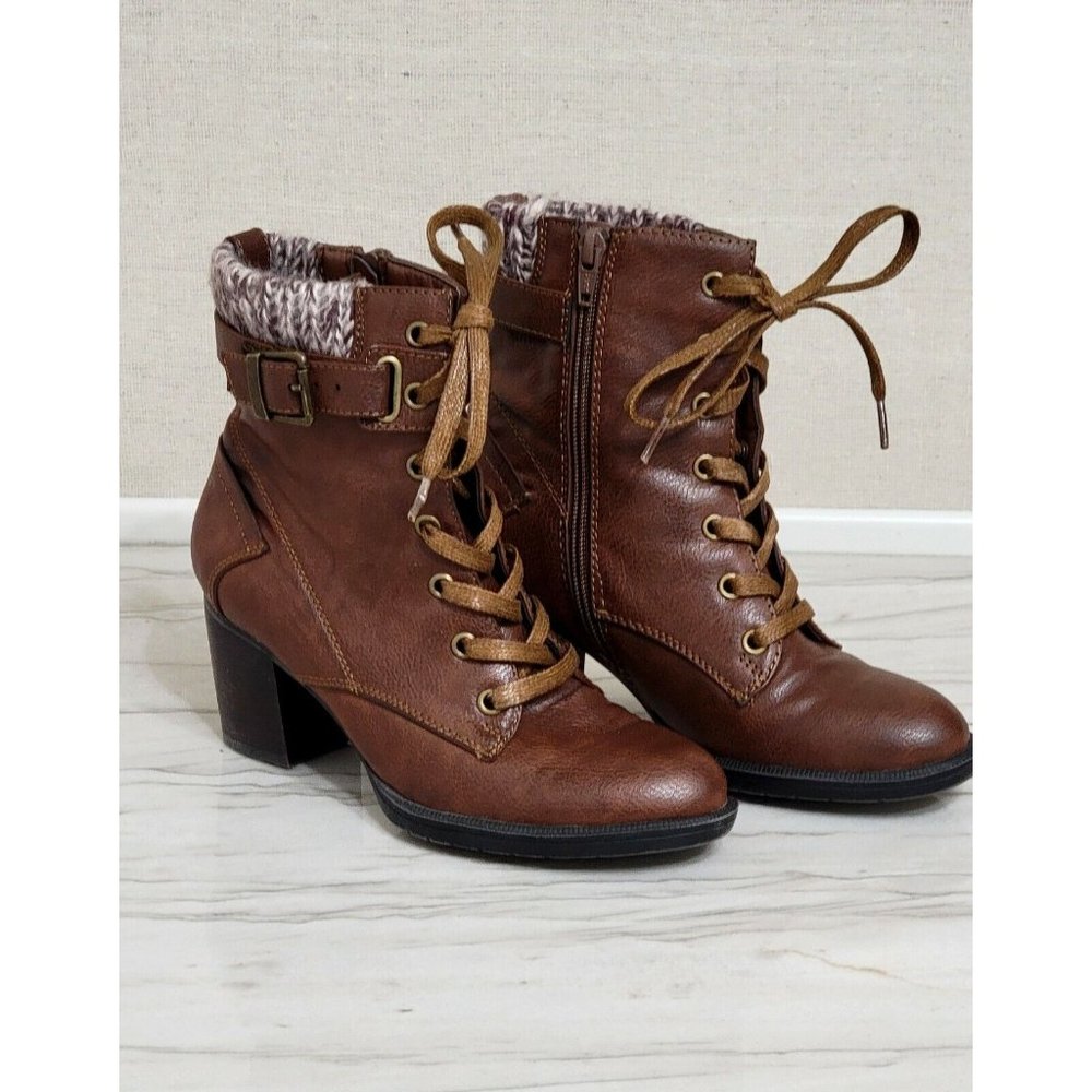 Womens G H Bass & Co Faux Leather Boots Zip Closure Lace Up Fronts Sz 6 M